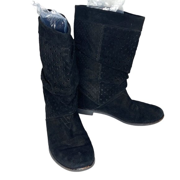 Toms Serra perforated slouch boot in black suede HIGH ANKLE PULL ON Posh Sho - Picture 2 of 11